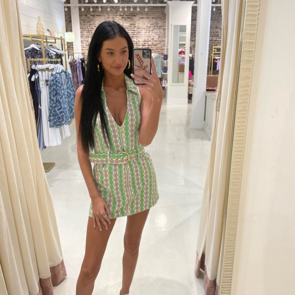 Show Me Your MuMu Green and White Mini Dress